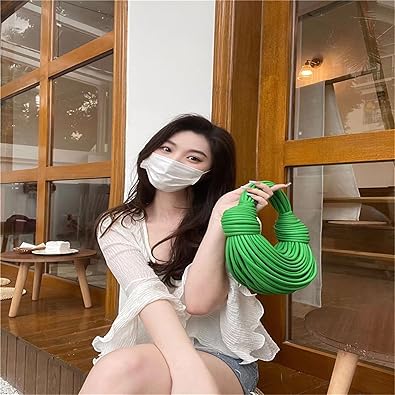 Hand-Woven Bread Women's Clutch Top Handle Satchel Shoulder Crossbody Creative Noodles Purses Underarm Bag Handbag