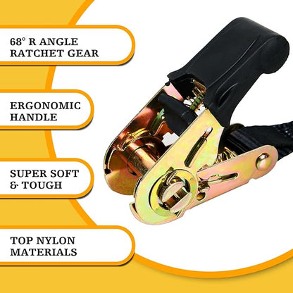 Endless Ratchet Tie Down Straps 2 Pack 1 Inch x 8 Ft Heavy Duty Ratcheting Securing Strap Cargo Ropes for Motorcycles, Trailer, Kayak
