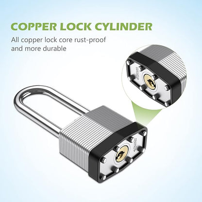 KeeKit Padlock with Key, 40mm Heavy Duty Lock with 53mm Long Shackle, Waterproof Gate Solid Brass Lock for Gym Locker, Garage, Fence, Shed, Yard, Outdoor, Indoor, 2 Pack
