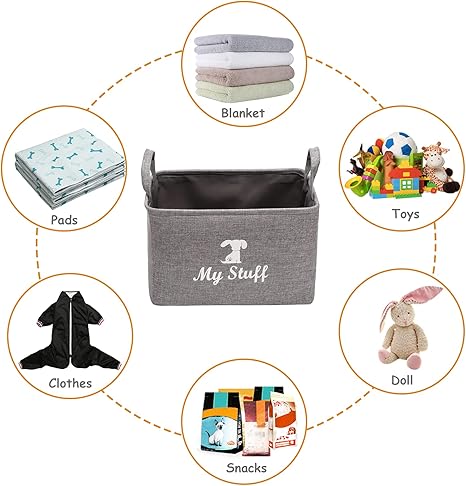Geyecete Canvas Dog Toy Storage Dog Toy Basket -Box for Dog Toy Bins, Dog Blanket, Dog Clothes Storage - Pet Toy and Accessory Storage Bin-Gray