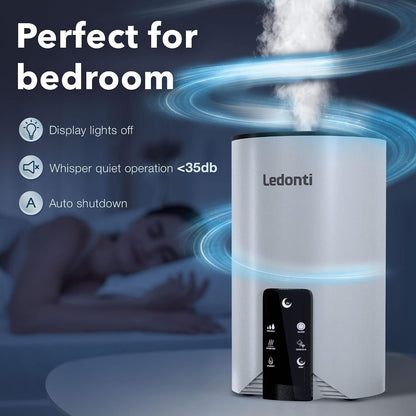 Ledonti Humidifiers for Bedroom Smart Control - Dual Mist Cool & Warm Mist Humidifier 4L Big Capacity Top Fill Water Tank, Quie Humidifier, for Large Rooms Home Living Office Baby - Ultrasonic Humidifier