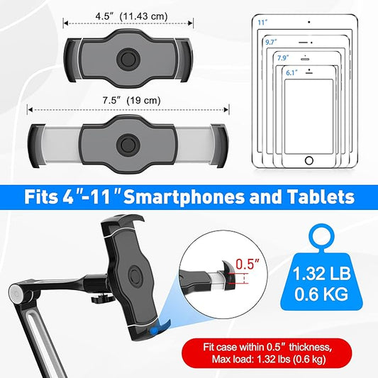 AboveTEK iPad Desk Mount, Multi-Angle Adjustable Tablet Stand Holder, 360 Swivel Arm Aluminum iPad Clamp Stand, Fits 4"-11" TabletPhoneiPad Mini for Home Office Kitchen Bedside (Black)
