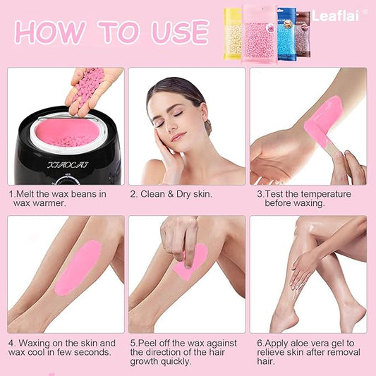 Hard Wax Beads, Professional Wax Beads for Hair Removal 400g Hair Wax with 10 Pcs Wood Sticks for Full Body Brazilian Bikini Face Legs Eyebrow Painless at Home for Woman Men