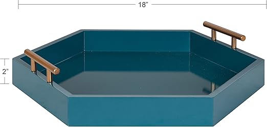 Kate and Laurel Lipton Modern Hexagon Tray, 18 x 18, Teal, Midcentury Decorative Serving Tray for Storage and Display