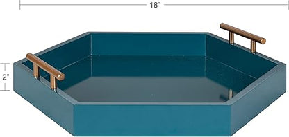 Kate and Laurel Lipton Modern Hexagon Tray, 18 x 18, Teal, Midcentury Decorative Serving Tray for Storage and Display