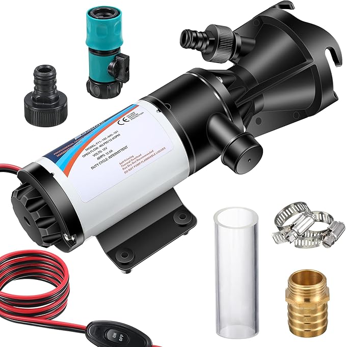 RV Macerator Pump for Sewage, 12V RV Portable Waste Chopper Pump for Camper Trailer Boat, 12GPM Suction 10 Feet Lift, 30s Run Dry Protection