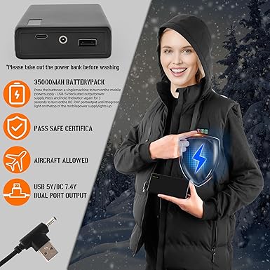 15 Heated Zones Heated Vest, Heated Vest for Men  Women Lightweight Electric Heating Vests with 35000mAH 7.4V Battery Pack for Winter (XL)