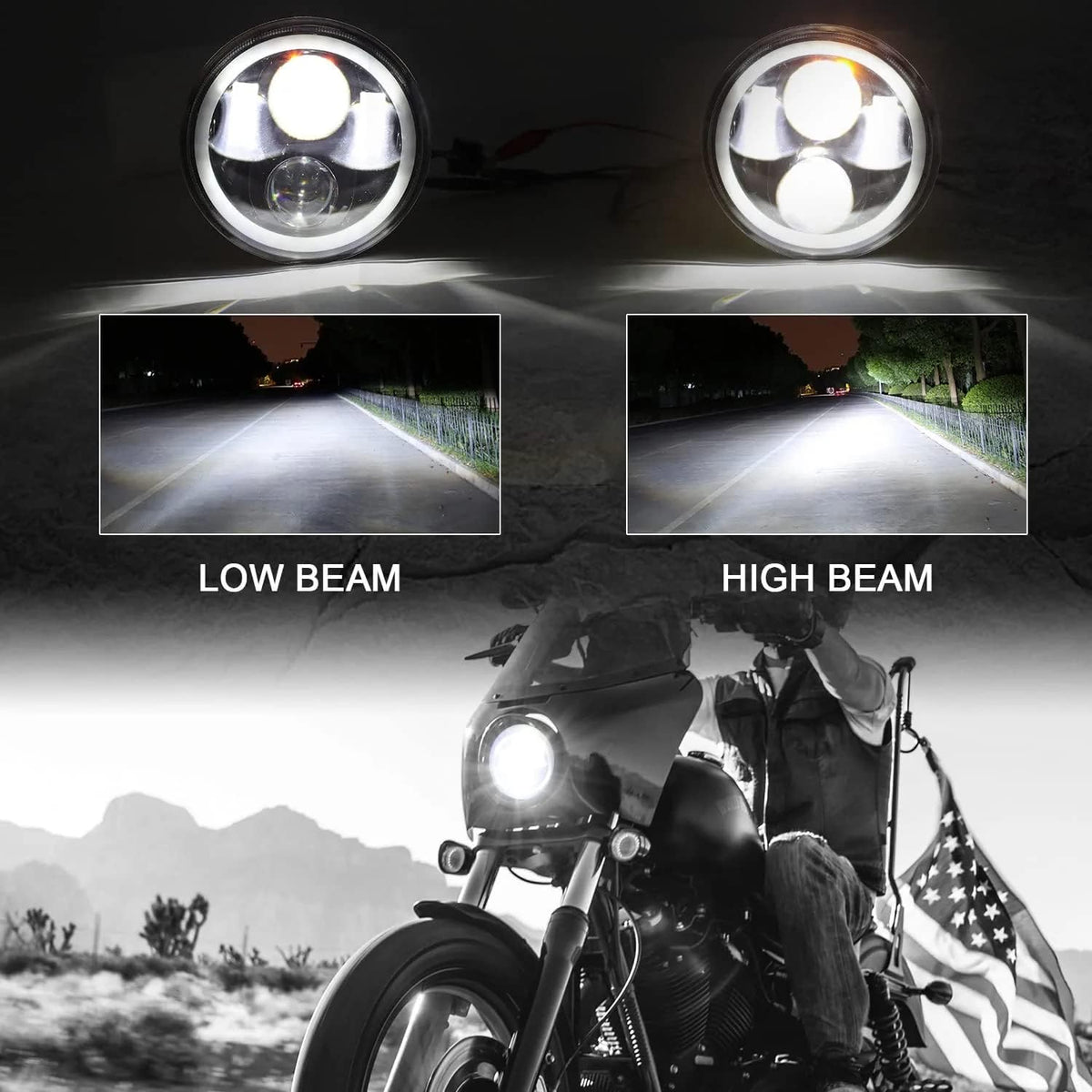 SUNPIE Motorcycle Headlight 5-3/4 5.75 RGBW with Halo DRL LED Waterproof for Sportster Roadster 883 1200 Forty Softail Deuce Dyna Wide Glide Super Glide Custom Dyna Low Rider Street Bob Night Rod