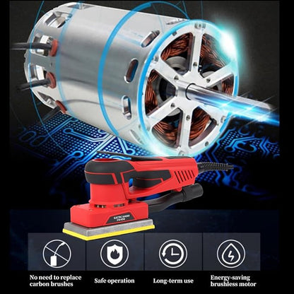 Electric Sheet Sander, Corded Multi-Function Detail Sander, 260W Brushless Motor Sheet Sander with 12 Sanding Paper, Max 10,000rpm Palm Sander with Brushless Motor Sanders for Woodworking