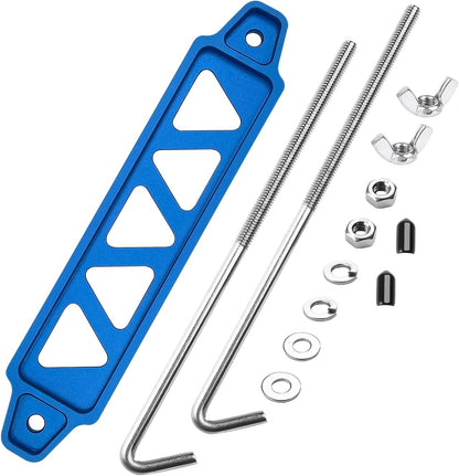Battery Hold Down Sets,With Billet Aluminum Battery Tie Down Bracket And 18-8(304) Stainless Steel J bolts (Blue, 10 inch bolts)