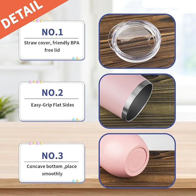 "Boss Lady" 12oz Wine Tumbler with lid, Stainless Steel Travel Mugs Stemless Double Wall Insulated Coffee Cup, Insulated Wine Glasses Travel Tumbler for Cold & Hot Drinks(Light Pink, 1)