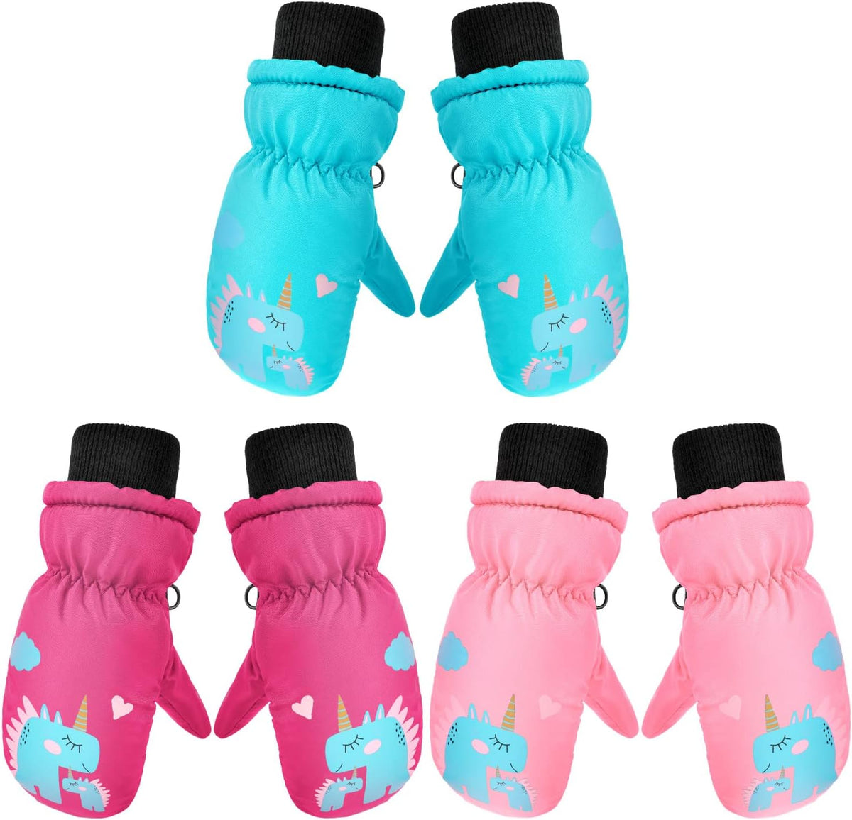 Pairs Kids Ski Mitten Toddler Winter Waterproof Snow Gloves Unisex Cold Weather Warm Mitten for Girls Children Boys Skiing Snowboarding