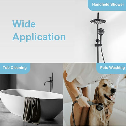OFFO Shower Hose, Kink Free Stainless Steel Shower Hose Attachment Electroplating Handheld Shower Head Hose Flex Hoses Extension with Brass Insert  Nut for Pet Bathing Cleaning 60 Inch, Matte Black