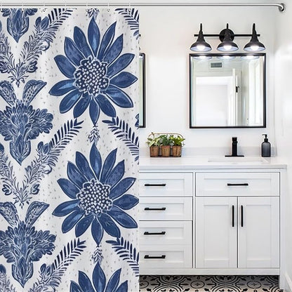 Curtain Shower Indigo Blue Trellis Bathroom Shower Curtain for Bathroom Decor Accessories Chinoiserie Polyester Fabric Curtain Bathroom Decoration 72" x 72" Machine Washable with Hooks