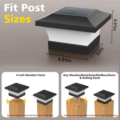 T-SUN Solar Post Lights, Waterproof Outdoor Solar Post Cap Lights for 4 X 4 Wooden Posts, 6000K White LED Lighting, Deck, Patio Garden Decor or Fence (1 Pack) white
