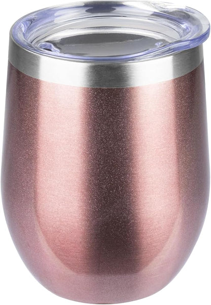 StarSpeed 12oz Wine Tumbler with lid, Stainless Steel Travel Mugs Stemless Double Wall Insulated Coffee Cup, Insulated Wine Glasses Travel Tumbler for Cold  Hot Drinks(Rose Gold, 1)
