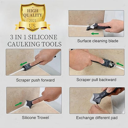 3 in 1 Silicone Caulking Tools, Glass Glue Angle Scraper, Stainless Steelhead Caulk Remover and Sealant Scraper, for Kitchen Bathroom Window and Frames Sealant Seals