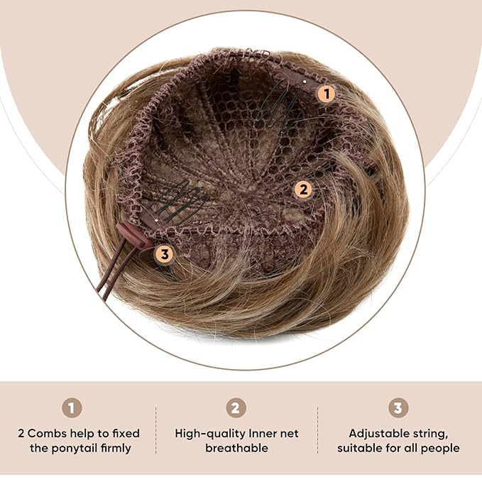 SARLA Fake Ballet Extension Bun Natural Blonde Synthetic Drawstring Hair Bun Hair Pieces for Women Girls Lady Updo Donut Chignon