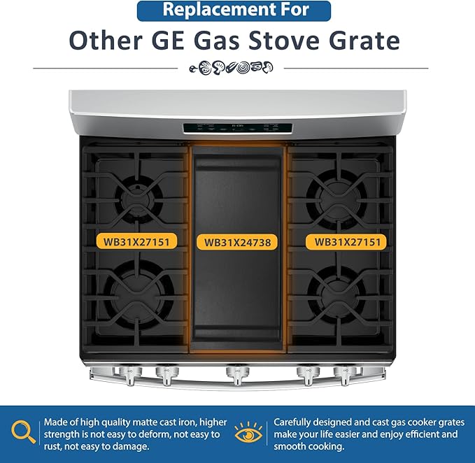 WB31X27151 WB31X24736 Stove Grate Replacement for GE Grate Cooktop Grids Gas Cooktop Grids GE Side Surface Oven Grids GE Cast Iron Stove Top Cooking Grids Parts Replacement 1 pc.