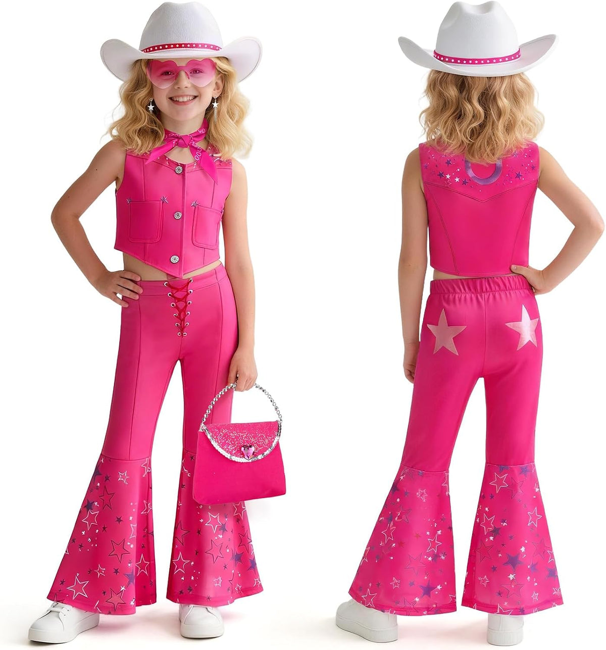Cowgirl Costume Girls Kids Disco Outfits Movie Heroine Dress Up for Halloween Birthday Cosplay Party (130 5-6 year)