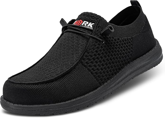 Lightweight, steel-toe slip-on shoes from LARNMERN, comfortable and protective for work or everyday wear.