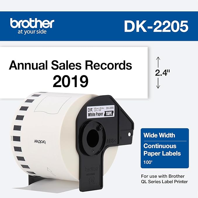 Brother Genuine, DK-2205 Continuous Paper Label Roll, Cut-to-Length Label, 2.4Au x 100 Feet, (1) Roll Per Box