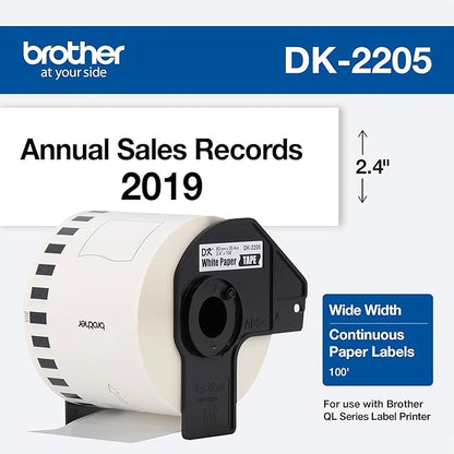 Brother Genuine, DK-2205 Continuous Paper Label Roll, Cut-to-Length Label, 2.4Au x 100 Feet, (1) Roll Per Box