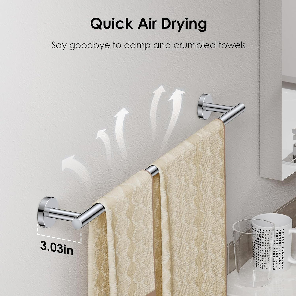 FORIOUS Towel Racks for Bathroom Wall Mounted, Stainless Steel Bathroom Towel Rack 24 Inch, Includes Wall Mounting Hardware (Chrome)