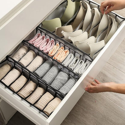 Underwear Storage Organizer, 7-Compartment Foldable Drawer Divider for Home, Closet, and Travel Use, Mesh Fabric Underwear Organizer Box (Black)