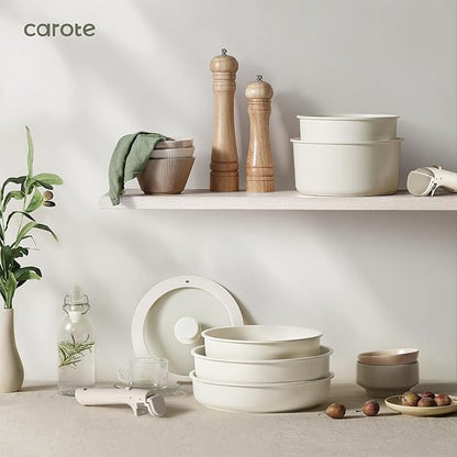 CAROTE Removable Handle, Handle for Detachable Removable Cookware,Universal Pot Handle,Suitable for All Cookware, Cream