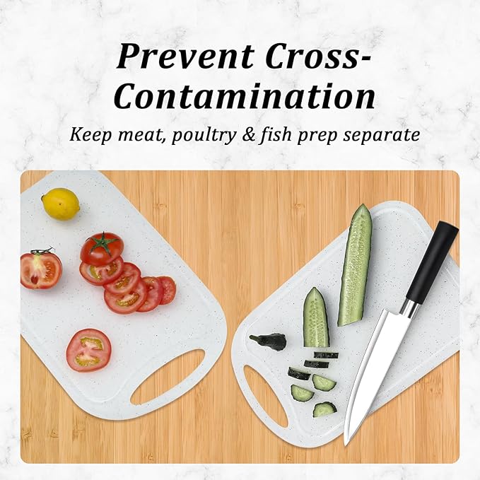 Bestdin Cutting Boards for Kitchen, Cutting Board Set for 3, BPA Free Chopping Board, Plastic Cutting Board with Easy Grip Handle, Non-porous Meat Cutting Board, Dishwasher Safe.