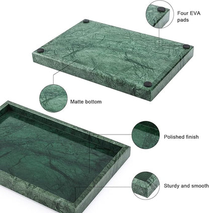 Marble Bathroom Vanity Tray, Natural Luxury Vanity Home Kitchen Bathroom Table Tray, Stone Decorative Countertop Dresser Trays for Key Coffee Perfume Jewelry Makeup (Blackish Green, 12" x 8" x 1.2")