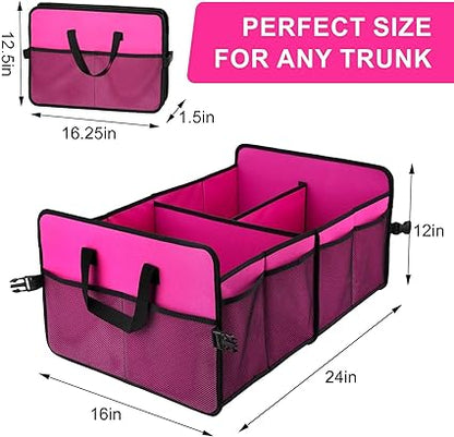 Trunk Organizer for Car, 72L Large Capacity Car Trunk Organizer, Collapsible Multiple Compartments Trunk Organizers,Suitable for A Variety of Cars, SUV, Mini-Van, Pink