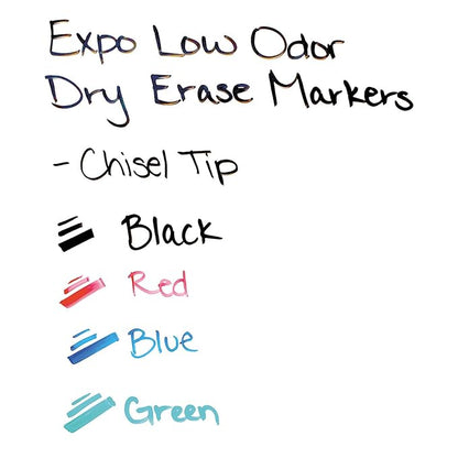EXPO Low Odor Dry Erase Markers, Chisel Tip, Basic Assorted, 4 pk