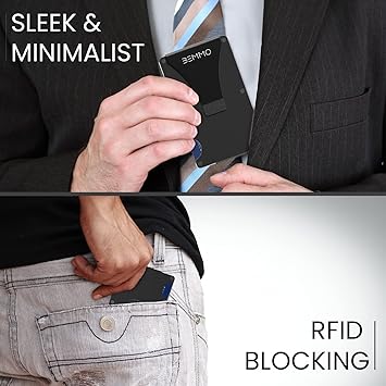 Bemmo Slim minimalist Credit Card wallet with Money Clip aluminum metal holder RFID Blocking carbon fiber, Great Gift Idea (Black aluminum)