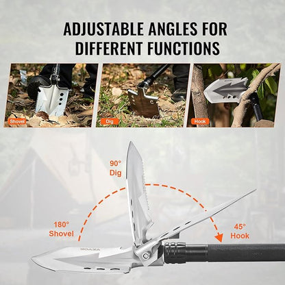 VEVOR Survival Shovel - 8 in 1 Camping Shovel Folding Multitool, Military Grade Portable Compact Tactical Shovel, Multifunction for Off-Roading, Camping, Hiking, Outdoor, Survivalist and Emergency