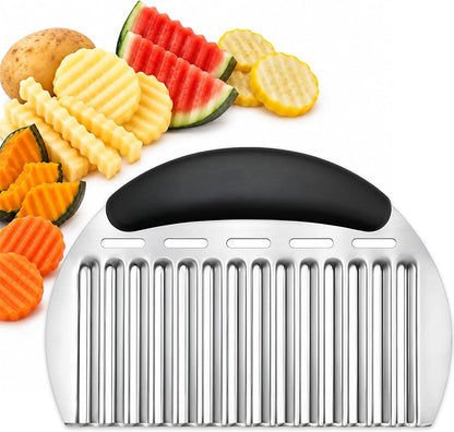 JAYVAR Large Crinkle Cutter French Fry Cutter, Large Crinkle Potato Slicer Wavy Chopper, Stainless Steel Wavy Slicer Crinkle Cutting Chopping Tools with Handle for Carrot Vegetable
