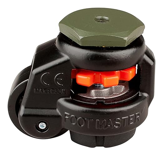 FOOTMASTER GD-40S-BLK-38 Nylon Wheel and NBR Pad Leveling Caster, 110 lbs, Stem Mounted with 0.375" Mounting Hole Diameter, Black Finish