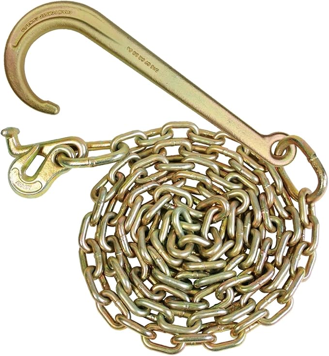 VULCAN Tow Chain with 15 Inch Forged J Hook and T Hook - Grade 70 Chain - 10 Foot - 4,700 Pound Safe Working Load