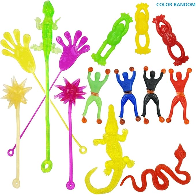DoDoMagxanadu 14 Pack Assorted Stretchy Sticky Toy KidsParty Favor Packs, Stretchy Sticky Hand Basket Fillers Novelty Fidget Toy Stocking Stuffers for Boys and Girls