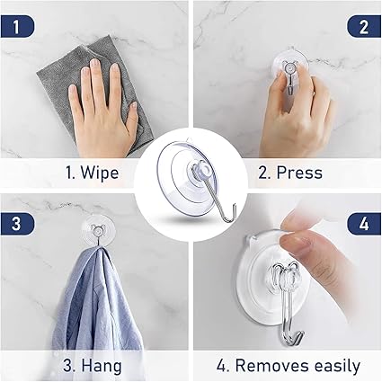 Suction Cup Hooks 15 Pack, 1.77 Inches Clear Suction Cup Hooks for Glass Window Decor Shower Bathroom, Small Reusable PVC Suction Cups with Removable Stainless Hooks