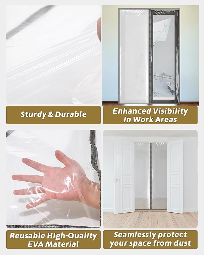 Magnetic Door Cover for Dust Control  Room Separation, Temporary Plastic Door Curtain for Home Renovation  Construction, Reusable Dust Barrier for Remodeling, 3'11"7'2"