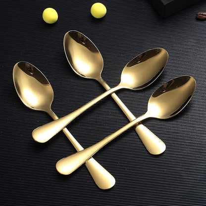 Gold Dinner Spoon of 4, Berglander 7.5" Stainless Steel Titanium Plating Shiny Gold Soup Spoons Silverware, Golden Soup Spoon Table Spoon Set Sturdy Easy To Clean, Dishwasher Safe