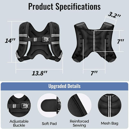 8LB Weighted Vest for Women & Men with Reflective Stripe and Adjustable Buckle, Comfortable & Durable Rucking Vest for Walking, Running & Strength Training