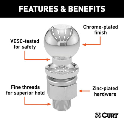 CURT 40078 2-5/16-Inch Chrome Trailer Hitch Ball, 15,000 lbs, 1-1/4 x 2-5/8-Inch Shank