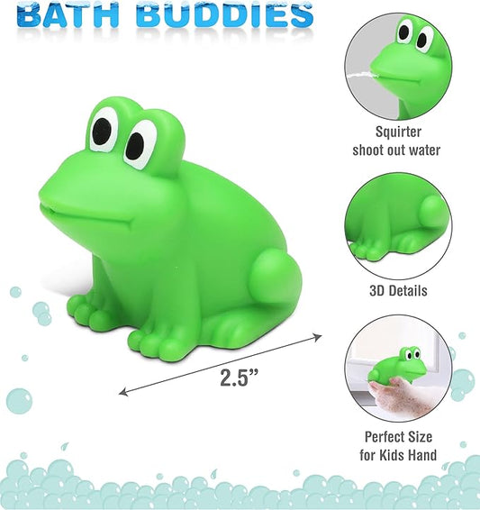 DolliBu Frog Bath Buddy Squirter - Floating Green Frog Rubber Bath Toy, Fun Water Squirting Bathtime Play for Toddlers, Cute  Soft Animal Toy for The Bathtub, Beach  Pool for Girls  Boys - 3 Inch