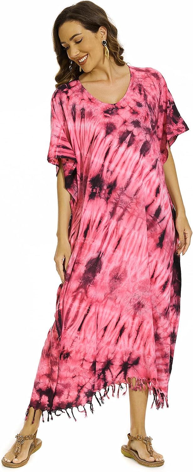 Beautybatik Women Hippie Tie Dye Caftan Kaftan Loungewear Maxi Plus Size Long Dress XL to 4X