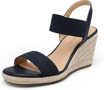 DREAM PAIRS Womens Open Toe Espadrilles Dressy Platform Sandals Slip on Elastic Ankle Strap Wedges Sandals