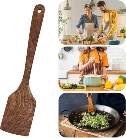 Wooden Turner - Cooking Spoon, Kitchen Spatula  Easy to Use Wooden Stirrer, Food Preparing Cooking Scraper, Effortless Stir Fry Grilling Paddle, Mixing Flipping Spoon for Home Professional Use