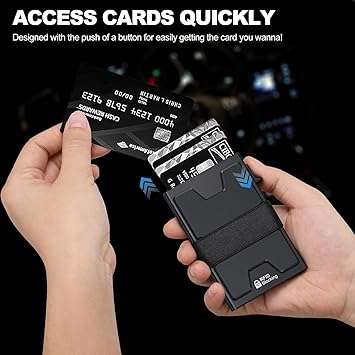Slim Aluminum Card Holder Wallet for Men, Durable Expandable Backplate, RFID Blocking Minimalist Metal Pop Up Wallet, Holds 12 Cards Plus Cash (Black)
